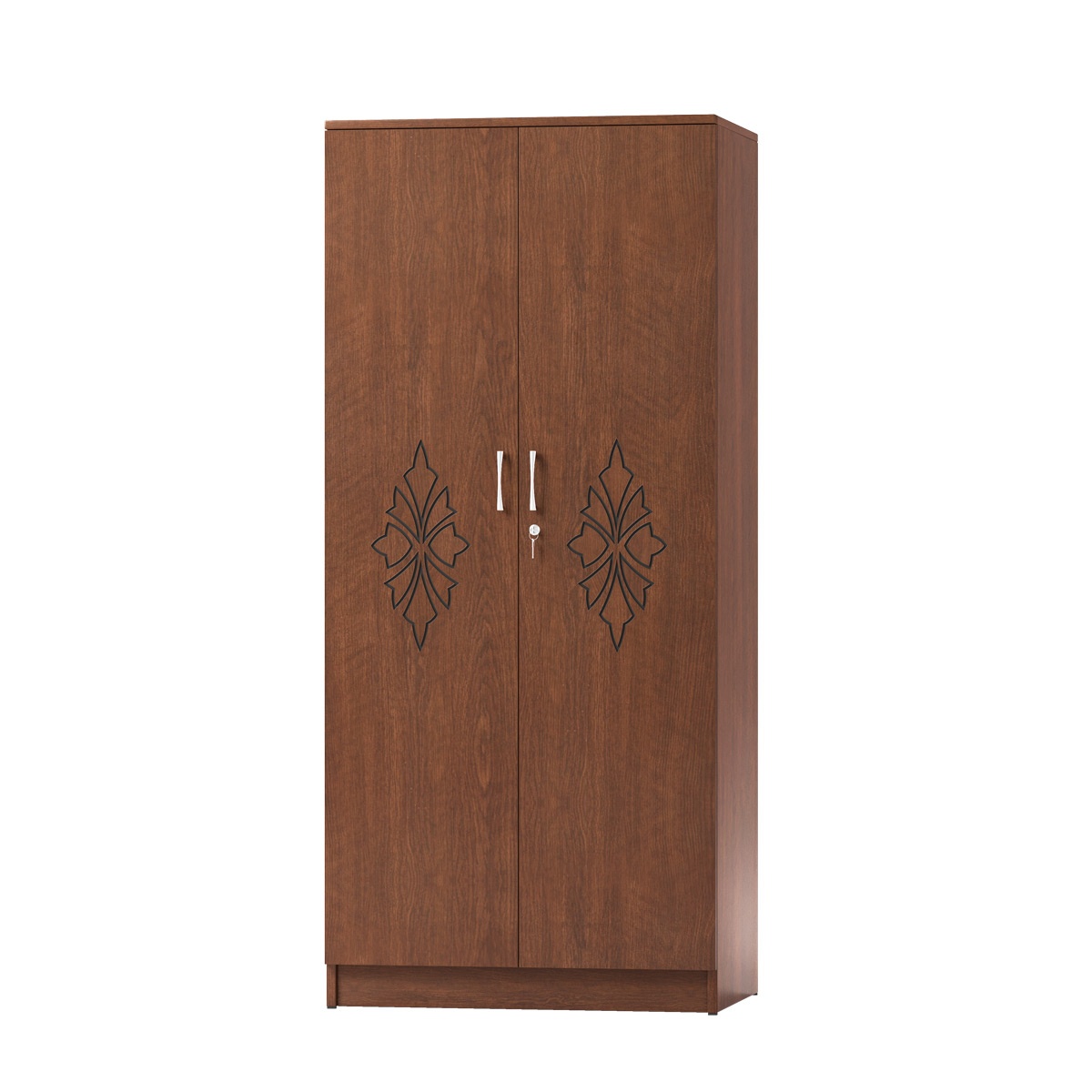 4-Drawer Wooden Chest with Minimalist Flower Engraving - Dark Walnut