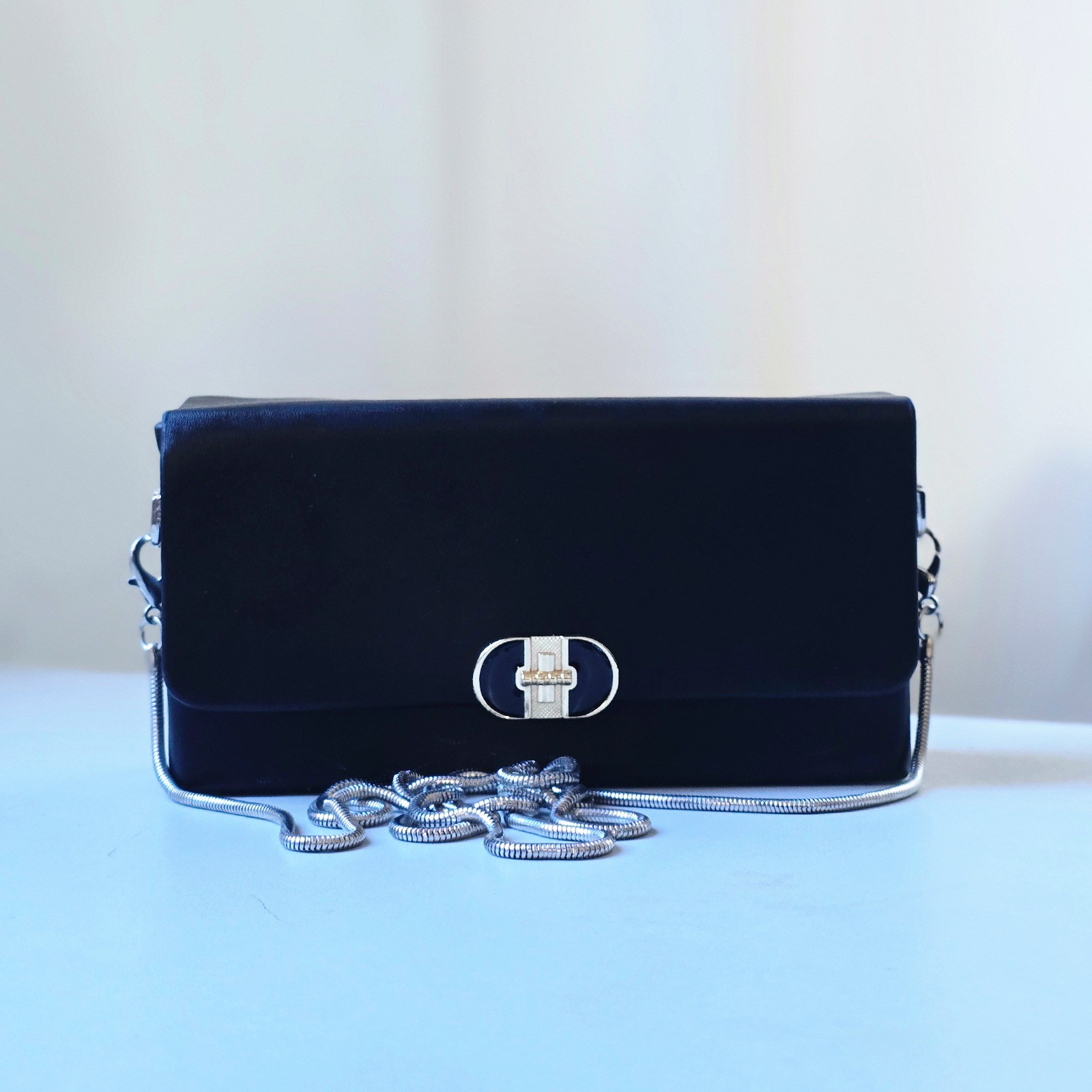 Classic Black Minimalist Chain Clutch Bag