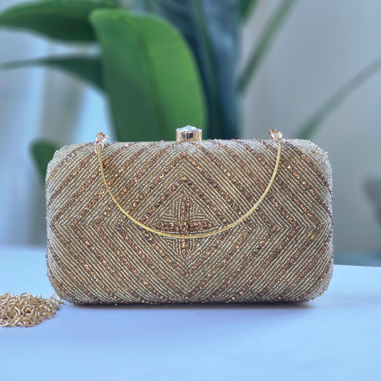Geometric Diamond Shimmering Evening Clutch