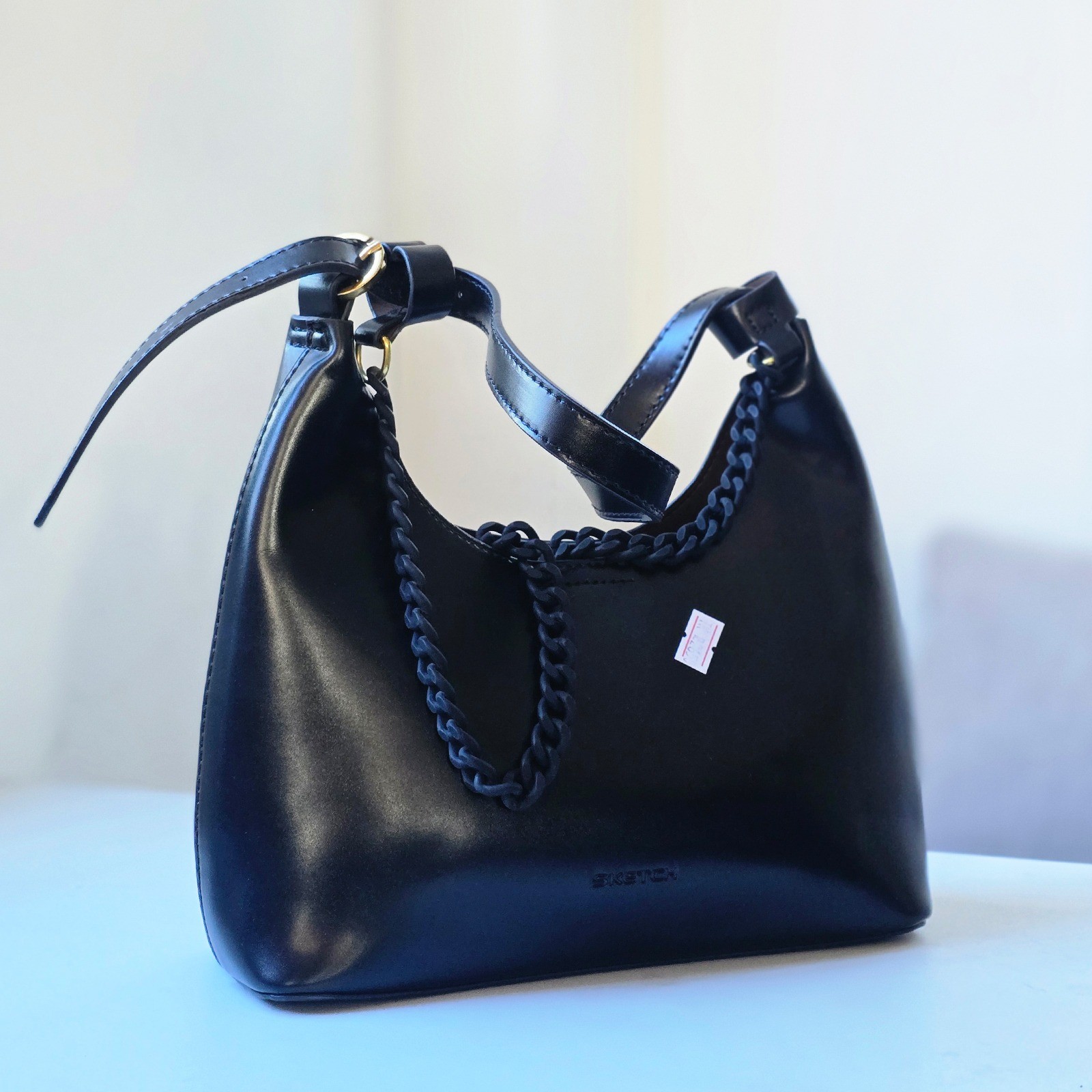 Minimalist Black Leather Hobo Shoulder Bag
