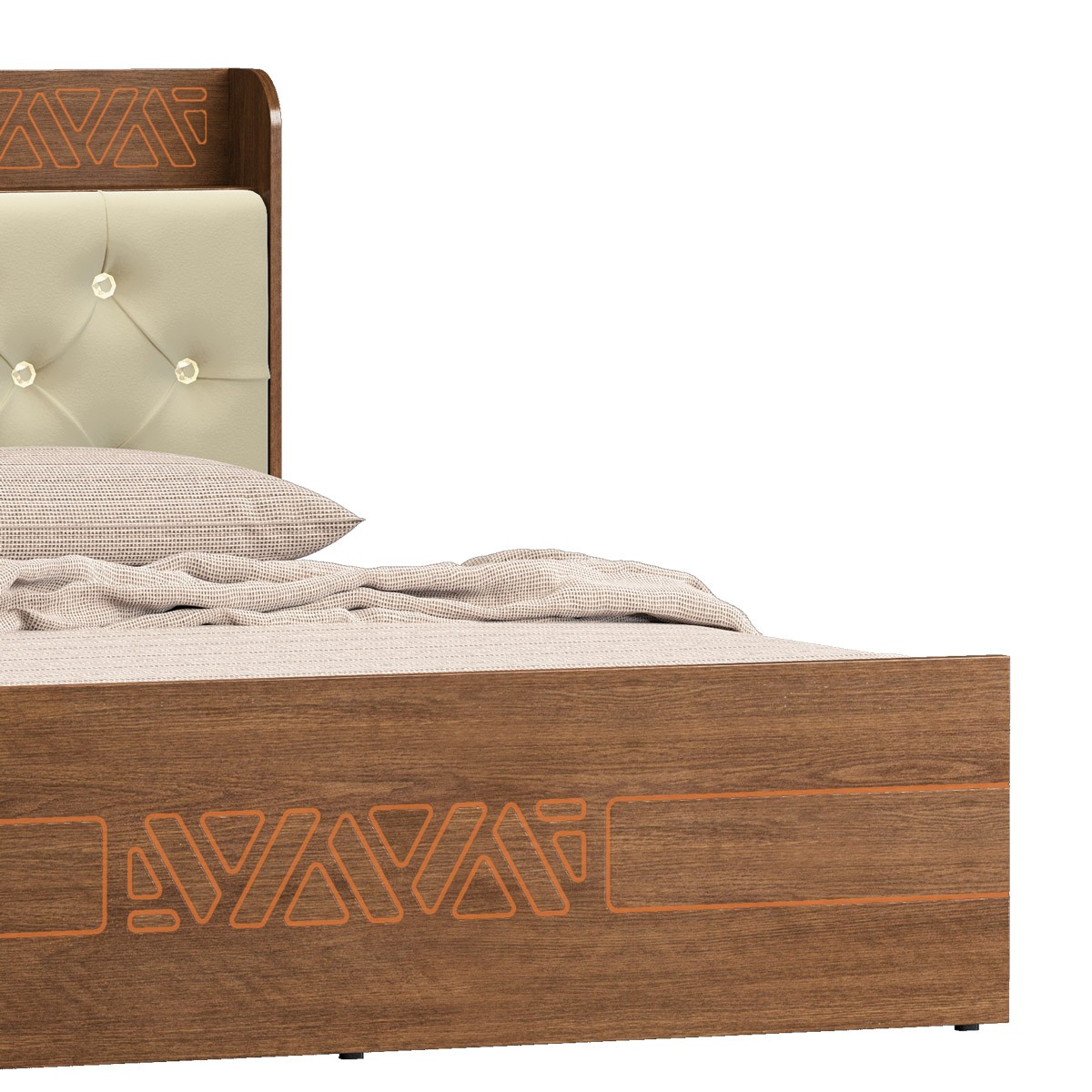 Modern Engineered Wood Queen Size Bed with Padded Headboard