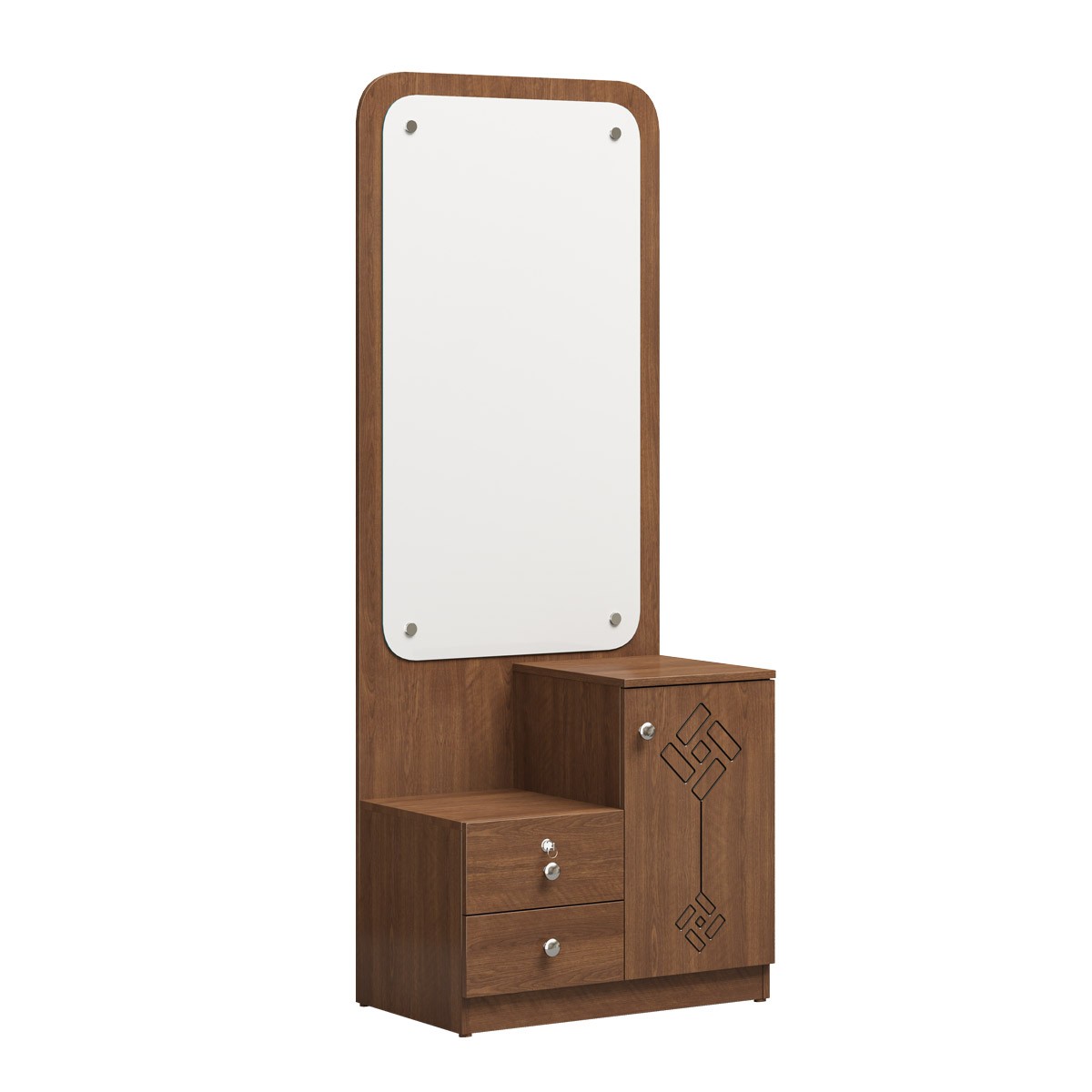 Modern Wood Finish Dressing Table with Full-Length Mirror & Storage