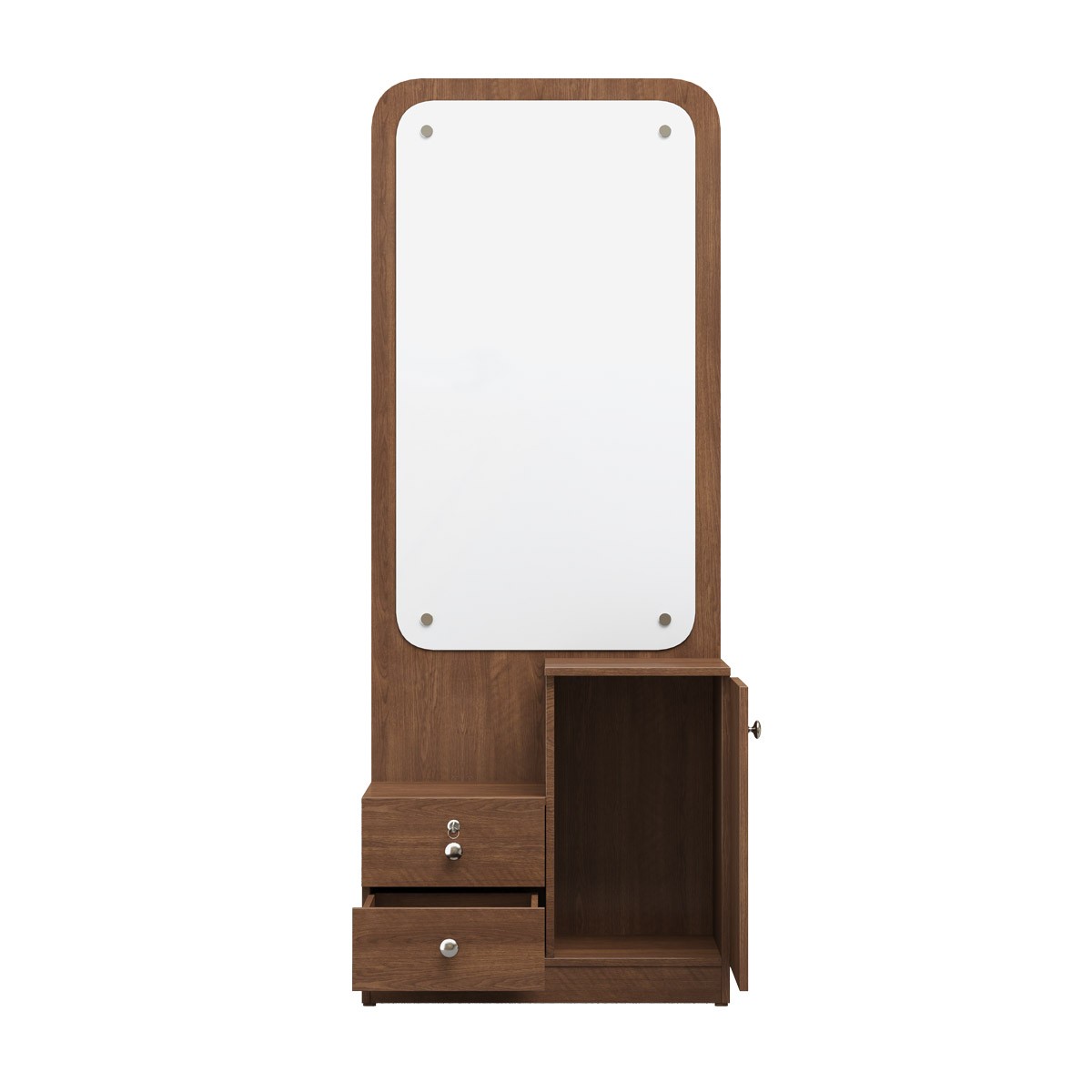 Modern Wood Finish Dressing Table with Full-Length Mirror & Storage