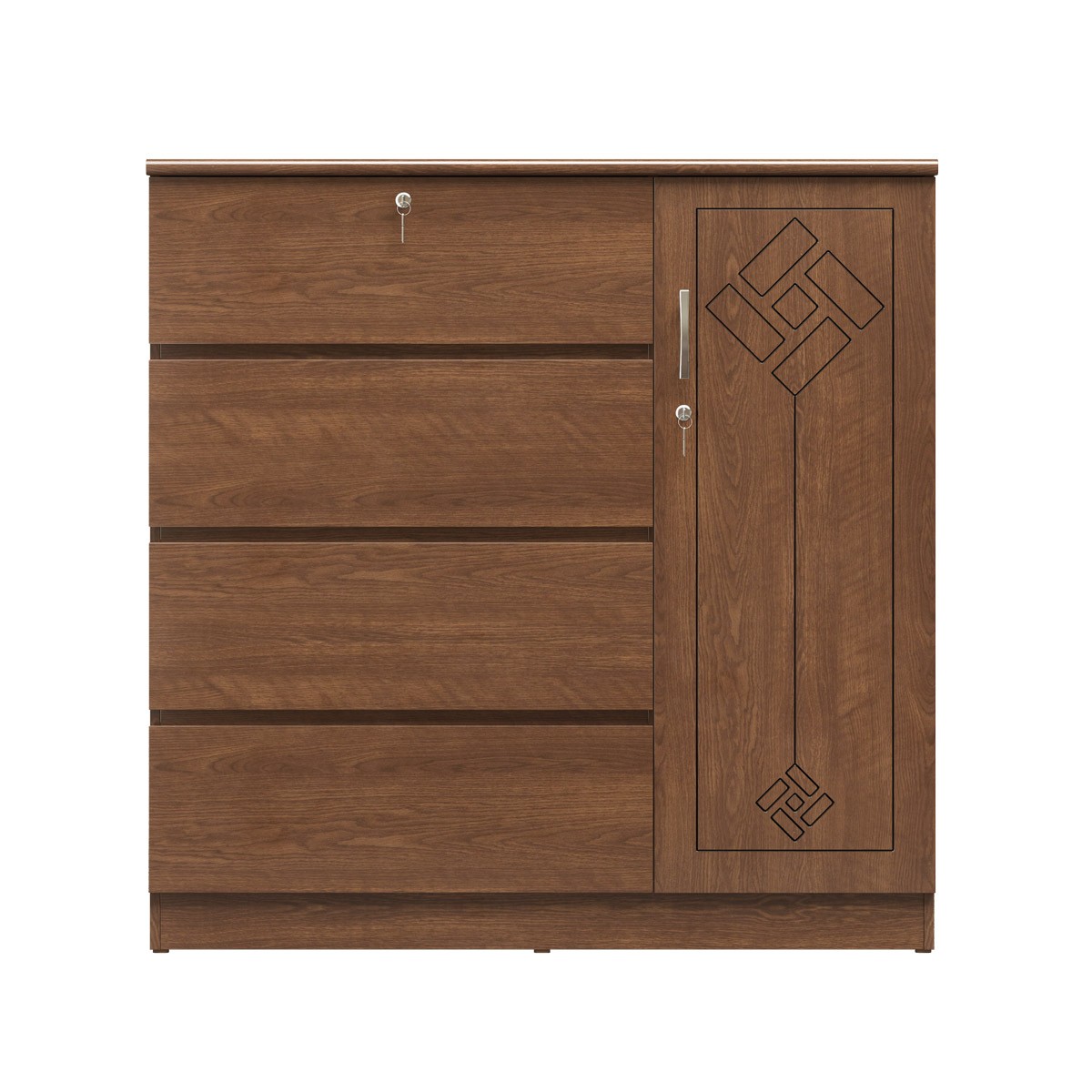 Multi-Purpose Wooden Storage Cabinet with Artistic Geometric Engraving