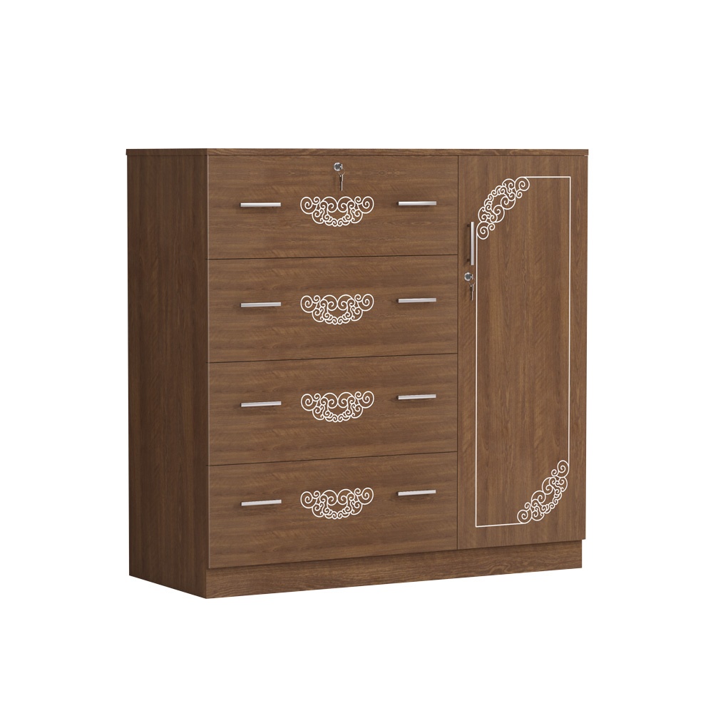 Multi-Purpose Wooden Storage Cabinet with Artistic Geometric Engraving