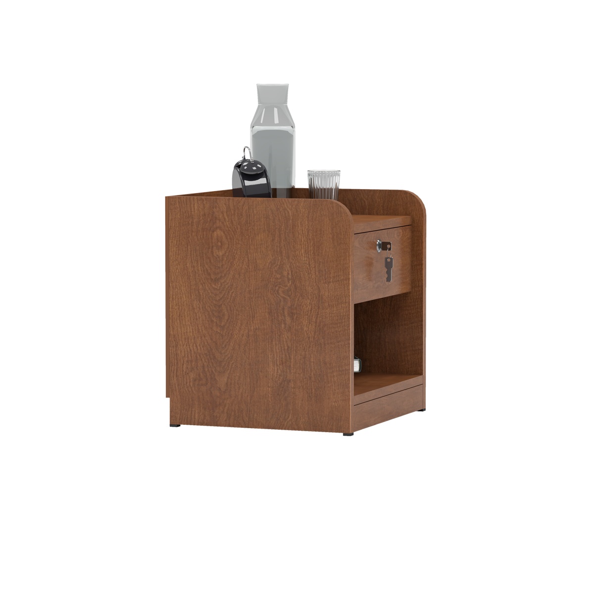 Regal Compact Laminated Bedside Table with Security Lock - Dark Oak Finish