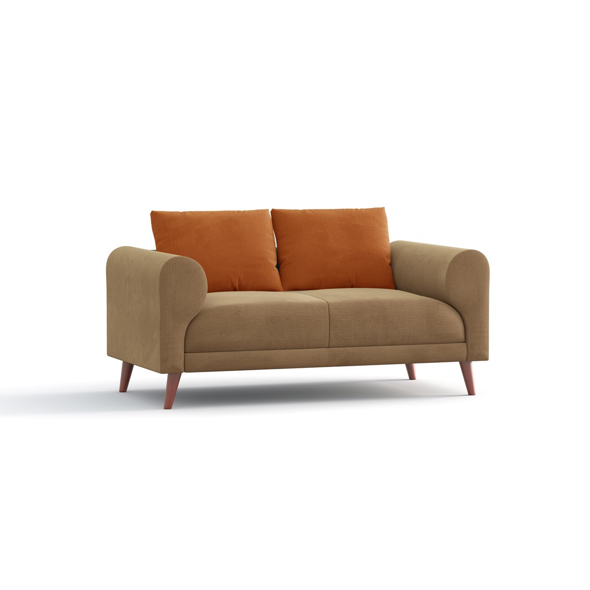 Regal Modern 2-Seater Fabric Sofa with Contrast Back Cushions - Brown and Orange