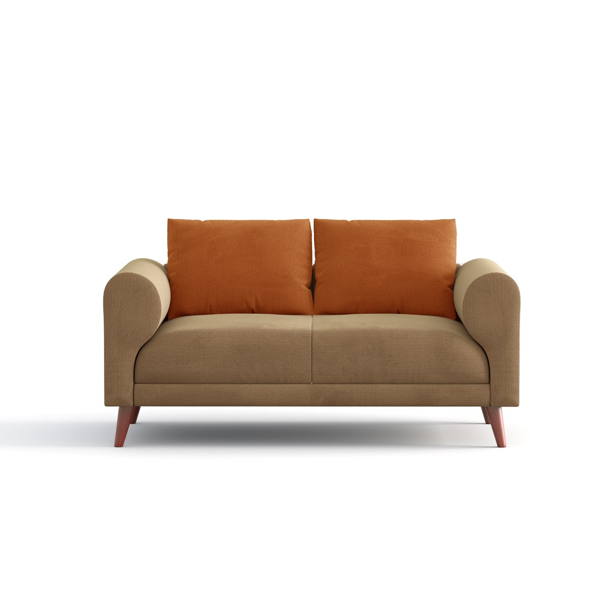 Regal Modern 2-Seater Fabric Sofa with Contrast Back Cushions - Brown and Orange