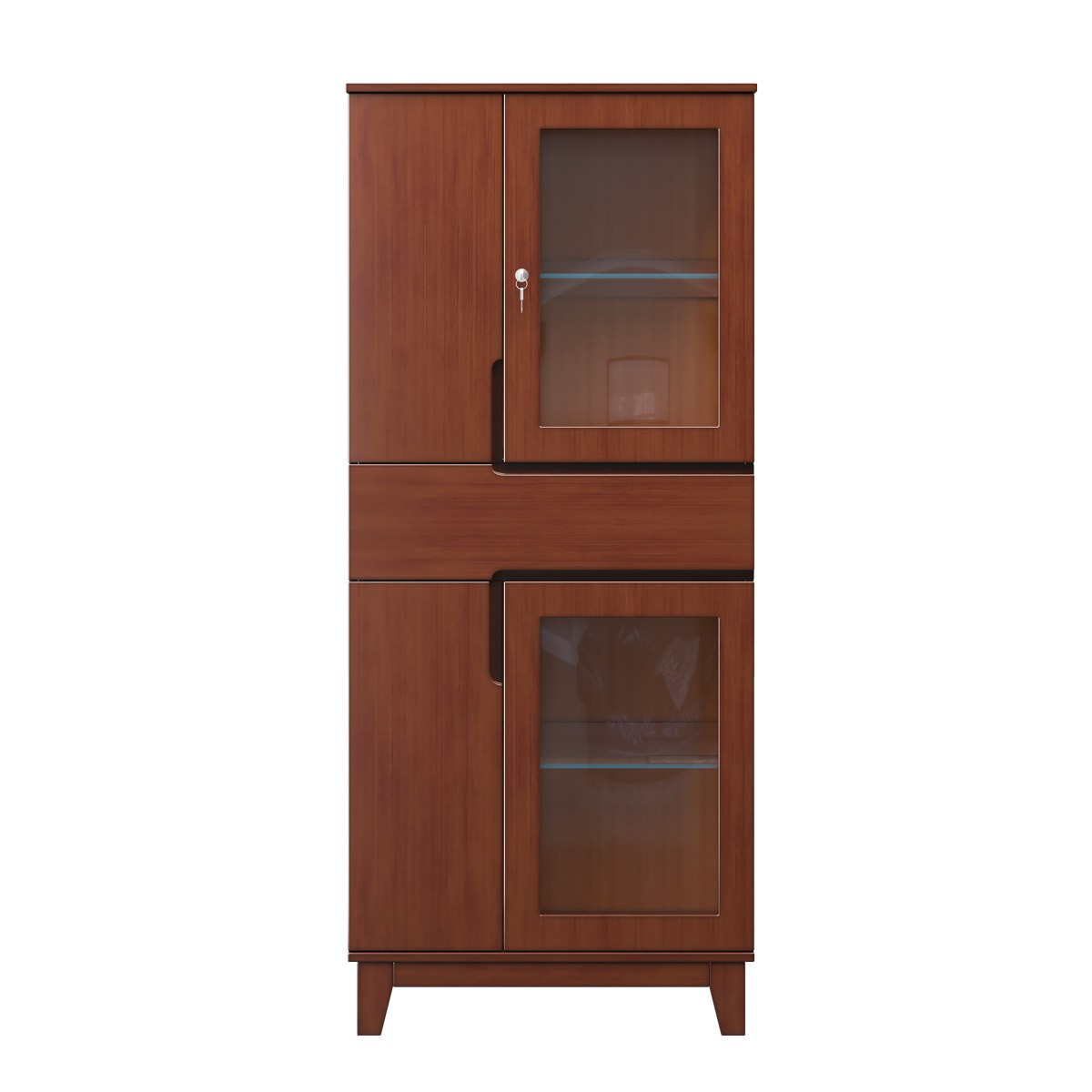 Regal Modern Wooden Display Cabinet with Glass Doors and Lock - Premium Finish