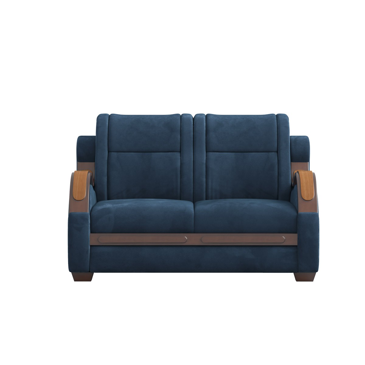 Regal Premium 2-Seater Navy Blue Velvet Sofa with Wooden Accents