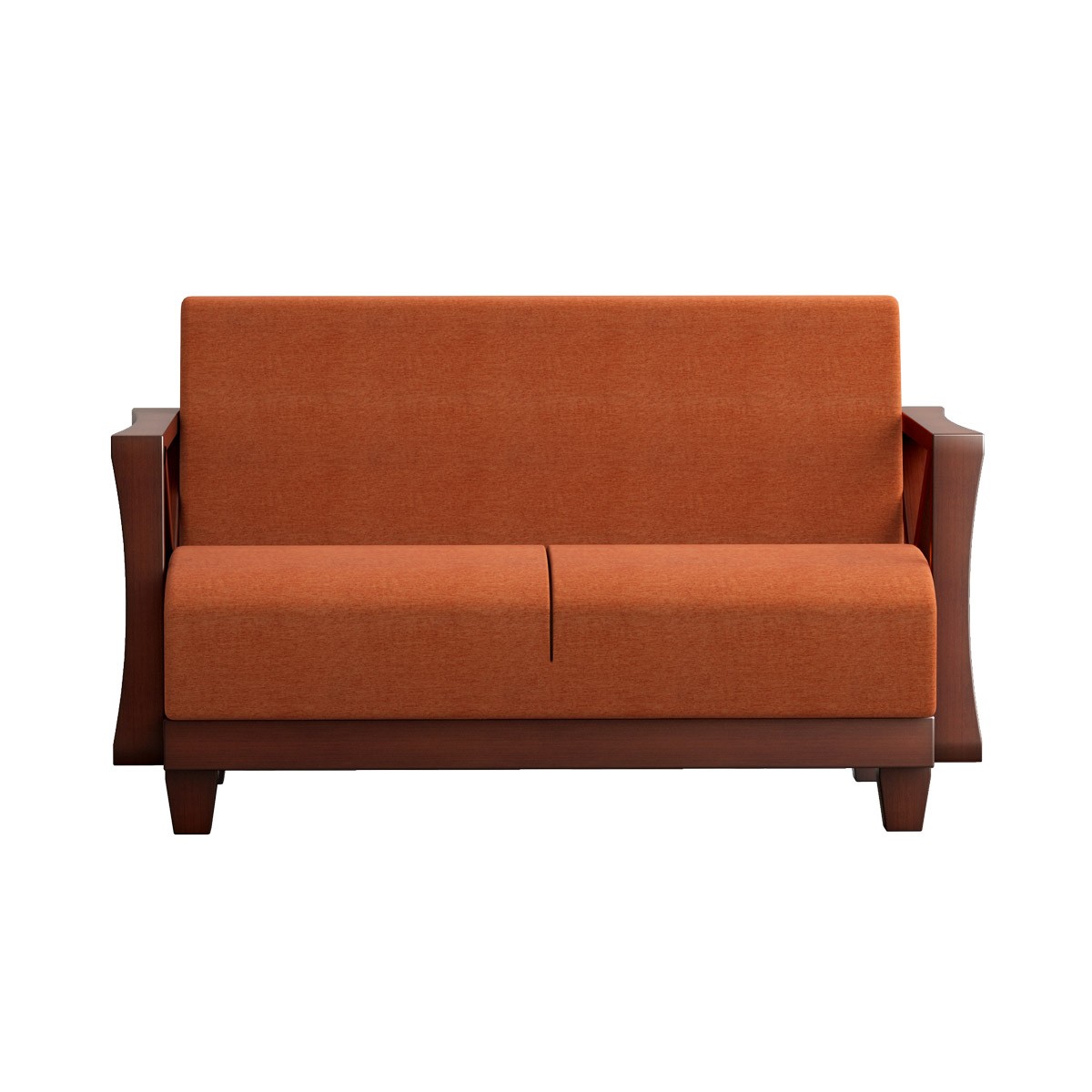 Regal Premium 2-Seater Wooden Sofa with Fabric Upholstery - Terracotta