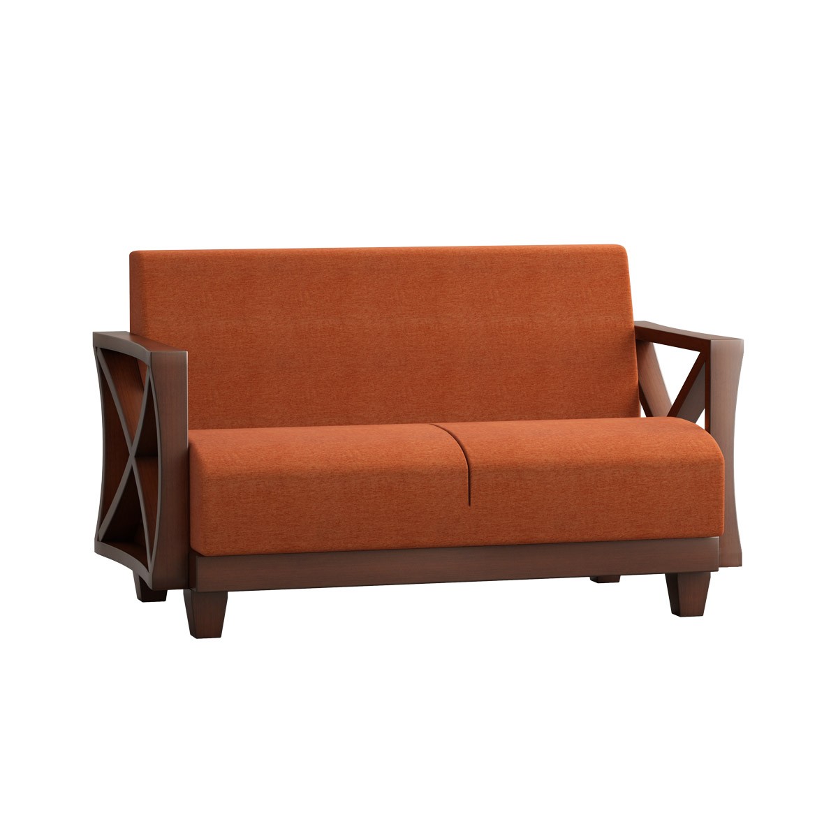 Regal Premium 2-Seater Wooden Sofa with Fabric Upholstery - Terracotta